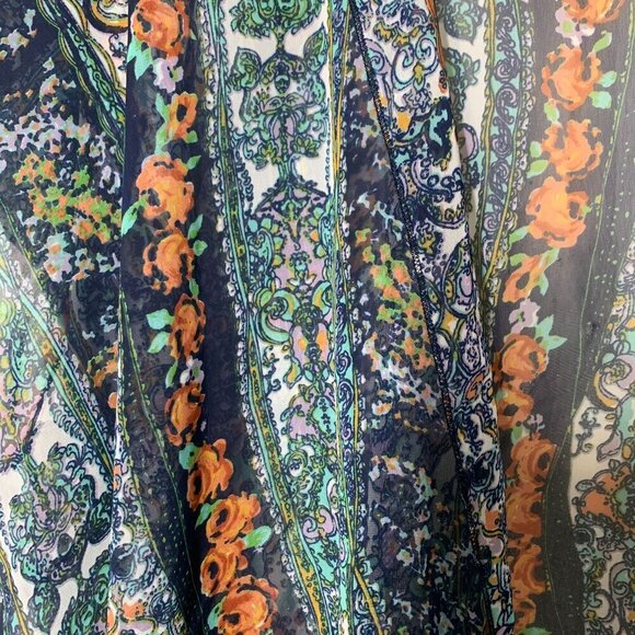 Band of Gypsies Short Sleeve Kimono Boho Paisley Floral Print Blue Orange Sm/Med - Picture 5 of 5
